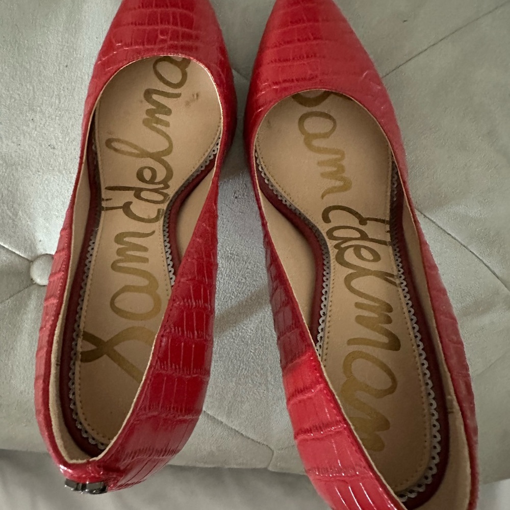 Sam Edelman Red Flats with Crocodile Embossed Texture